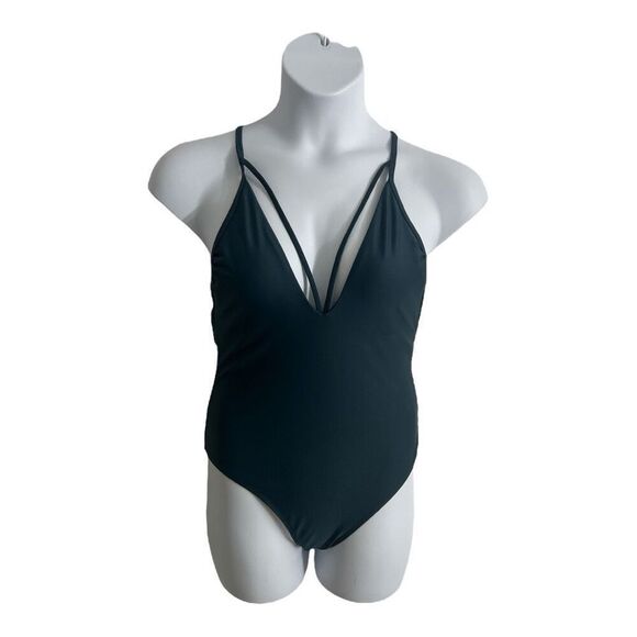 Xhilaration Swimwear One Piece Halter Green Size L Strappy Solid Color Beach - Picture 11 of 11